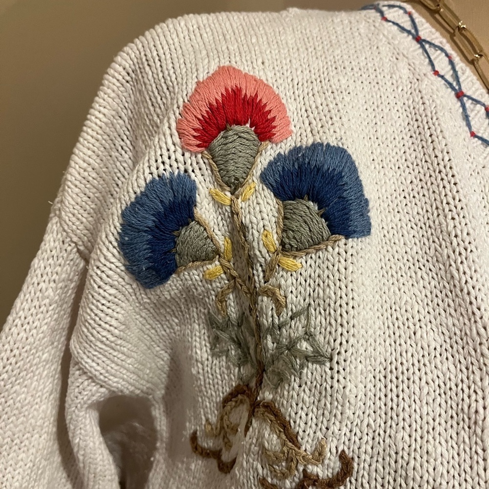 Vintage Susan Bristol Off White Cardigan Multicolor Embroidery, Grannycore, M - Picture 4 of 12